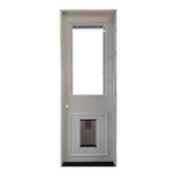 2/8x8/0 Prehung Fiberglass Exterior Door with Miniblinds and a Doggy Door