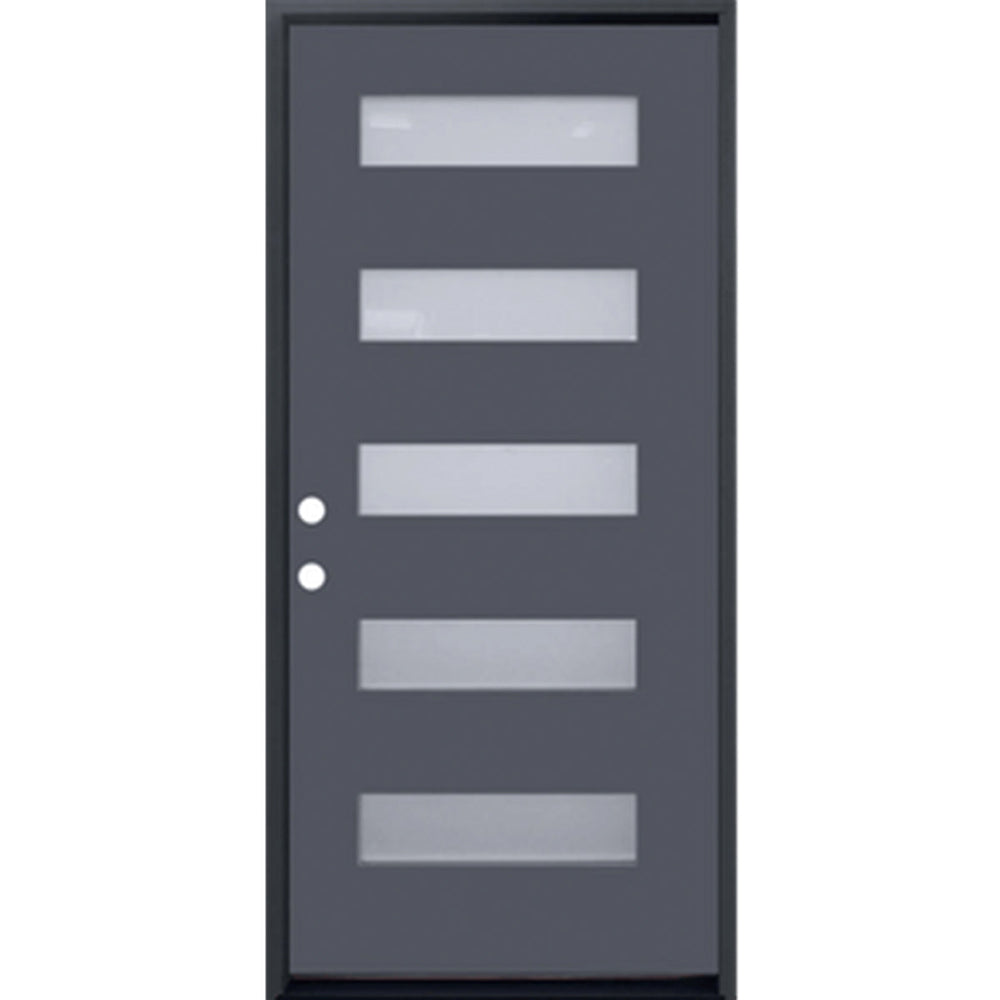 36 in. x 80 in. 6-Lite Shaker Acid Etch Painted Gray Prehung Fiberglass Exterior Door with Brickmold - Right-Handed