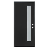 Puerta de fibra de vidrio precolgada simple de 3/0 x 6/8 en color negro con 1 panel
