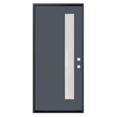 Puerta de fibra de vidrio precolgada simple de 3/0 x 6/8 en color gris con 1 panel
