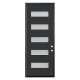 Puerta de fibra de vidrio precolgada simple de 3/0 x 8/0 con 5 paneles en color negro