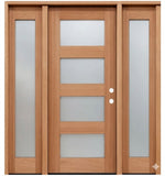 Puerta exterior precolgada moderna de caoba con cuatro paneles laterales de 5 pies y 9 pulgadas x 6 pies y 8 pulgadas