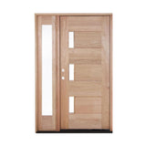 Puerta exterior de caoba de 4 pies 5 pulg. x 6 pies 8 pulg. con vidrio de tres líneas y una ventana lateral