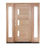 Puerta precolgada exterior de caoba de 5 pies 9 pulg. x 6 pies 8 pulg. con vidrio de tres líneas y laterales