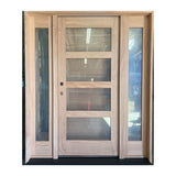 Puerta exterior precolgada moderna de caoba con cuatro paneles laterales de 5 pies y 9 pulgadas x 6 pies y 8 pulgadas