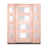 5 ft. 9 in. x 6 ft. 8 in. Modern 4 Lite Mahogany Exterior Prehung Door with Sidelites