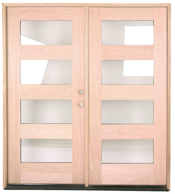 Puerta doble de 4 paneles precolgada de caoba para exteriores de 6 pies x 6 pies 8 pulgadas