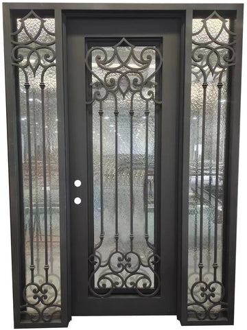 Carmen 5/9x8/0 Square Exterior Wrought Iron Prehung Double Door