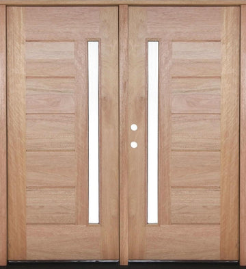 6 ft. x 6ft 8 in Exterior Mahogany Prehung Double Door | Horizontal 1 Line