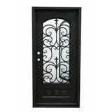 Puerta de entrada precolgada de hierro forjado simple Fleur De Lis de 3 pies x 6 pies 8 pulgadas