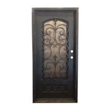 Puerta de entrada precolgada de hierro forjado simple Fleur De Lis de 3 pies x 6 pies 8 pulgadas