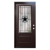 Puerta de fibra de vidrio precolgada Texas Star de 3/0 x 6/8 en color marrón oscuro