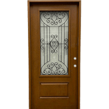 Jupiter 36 in. x 80 in. 3/4 Lite Decorative Glass Stained Light Brown Prehung Fiberglass Exterior Door with Brickmold