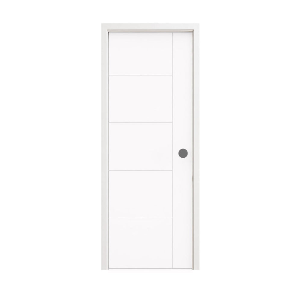 18 in. x 80 in. 1-Panel Shaker Solid Core Primed White MDF Prehung Interior Door with Black Hinges - Interior Doors