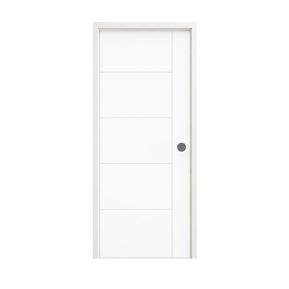 18 in. x 80 in. 1-Panel Shaker Solid Core Primed White MDF Prehung Interior Door with Black Hinges - Interior Doors
