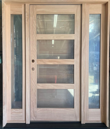 5 ft. 9 in. x 6 ft. 8 in. Modern 4 Lite Mahogany Exterior Prehung Door with Sidelites