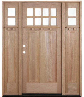 Puerta precolgada estilo Craftsman de caoba de 5 pies y 9 pulgadas x 6 pies y 8 pulgadas con laterales