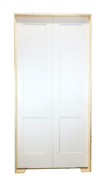 3 ft. x 8 ft. White Shaker 2-Panel Solid Core Primed MDF Prehung Interior French Door