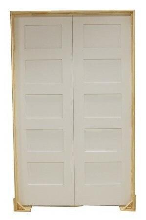 4 ft. x 80. in. Shaker 5-Panel Solid Core Primed MDF Prehung Interior French Door