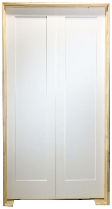 4 ft. x 8 ft. White Shaker 1-Panel Solid Core Primed MDF Prehung Interior French Door