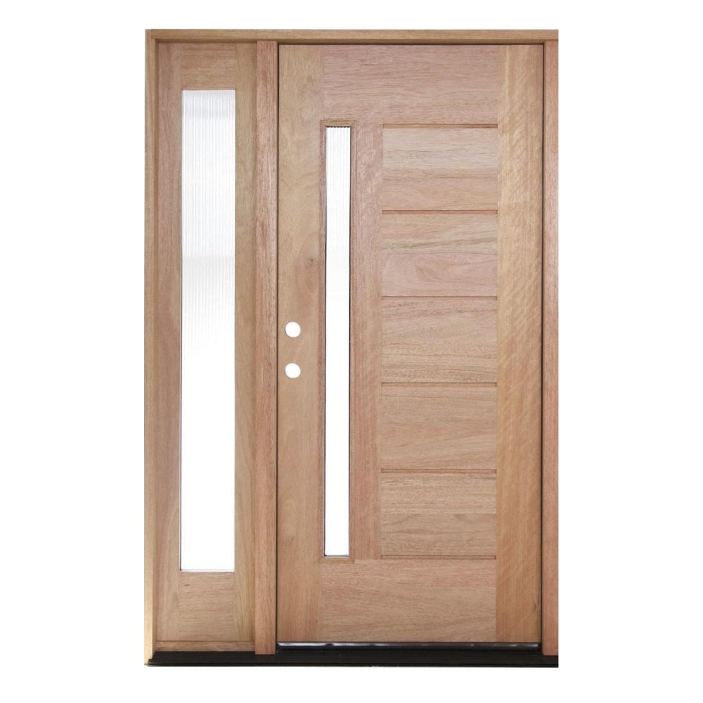 4 ft. 5 in. x 6 ft. 8 in. Exterior Mahogany Door One Line Glass with One Sidelite
