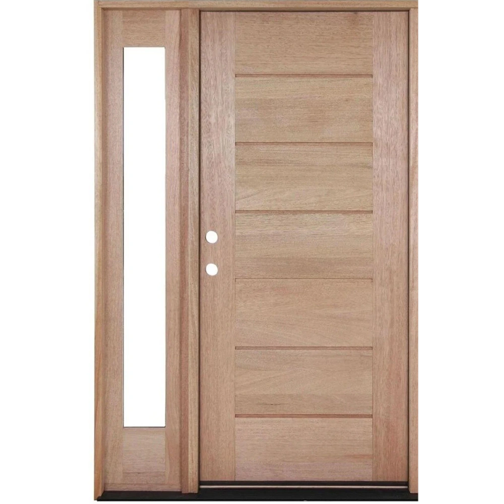 4 ft. 5 in. x 6 ft. 8 in. Exterior Mahogany Door Horizontal Lines with One Sidelight