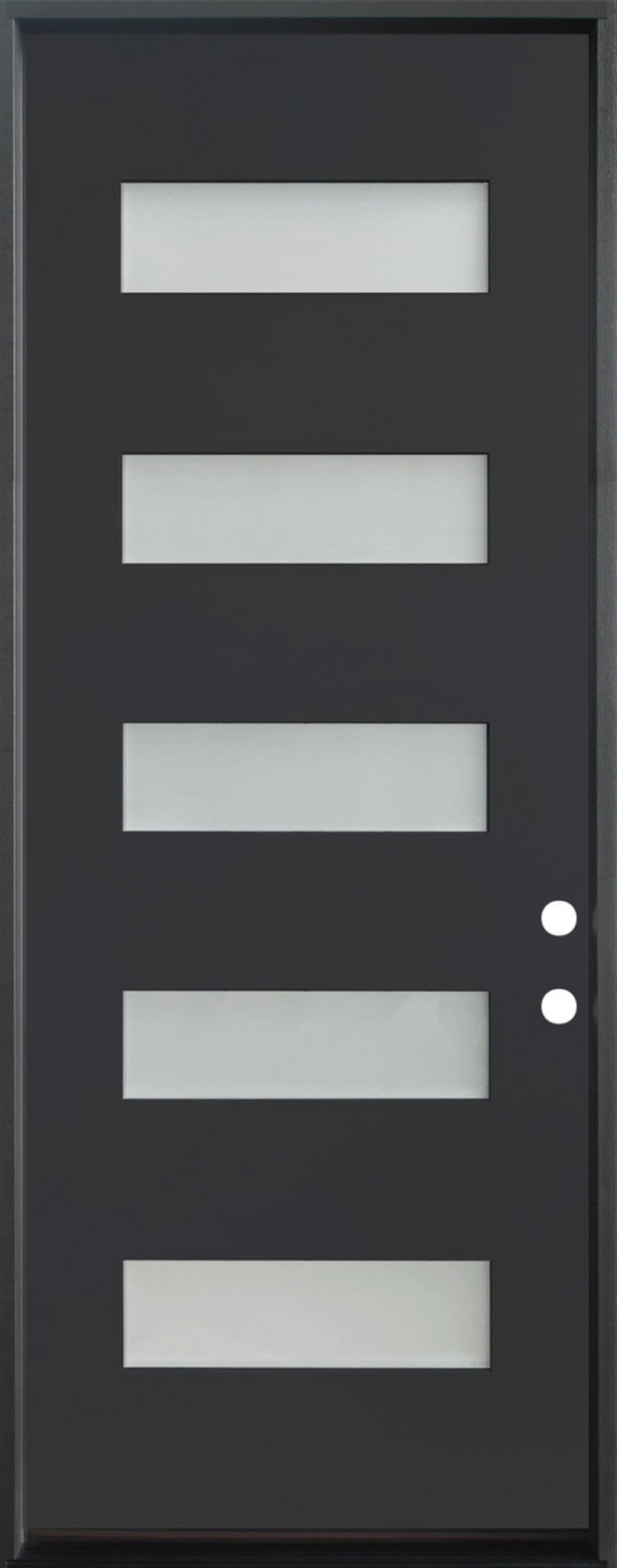 Puerta de fibra de vidrio precolgada simple de 3/0 x 8/0 con 5 paneles en color negro