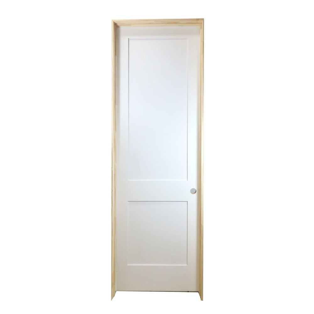 Puerta interior precolgada de MDF con núcleo sólido, imprimada, de 2 paneles, color blanco, de 28 in x 8 ft