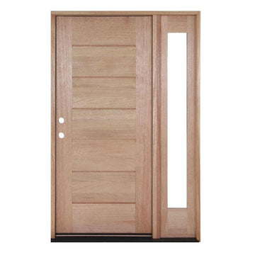 4 ft. 5 in. x 6 ft. 8 in. Exterior Mahogany Door Horizontal Lines with One Sidelight