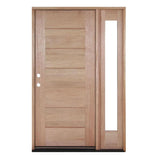 Puerta exterior de caoba de 4 pies 5 pulg. x 6 pies 8 pulg. con líneas horizontales y una ventana lateral