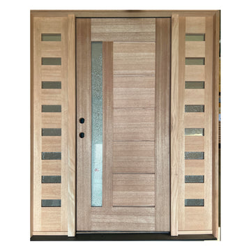 5 ft. 9 in. x 6 ft. 8 in. Mahogany Prehung Front Door  One Line Glass with Two Sidelites