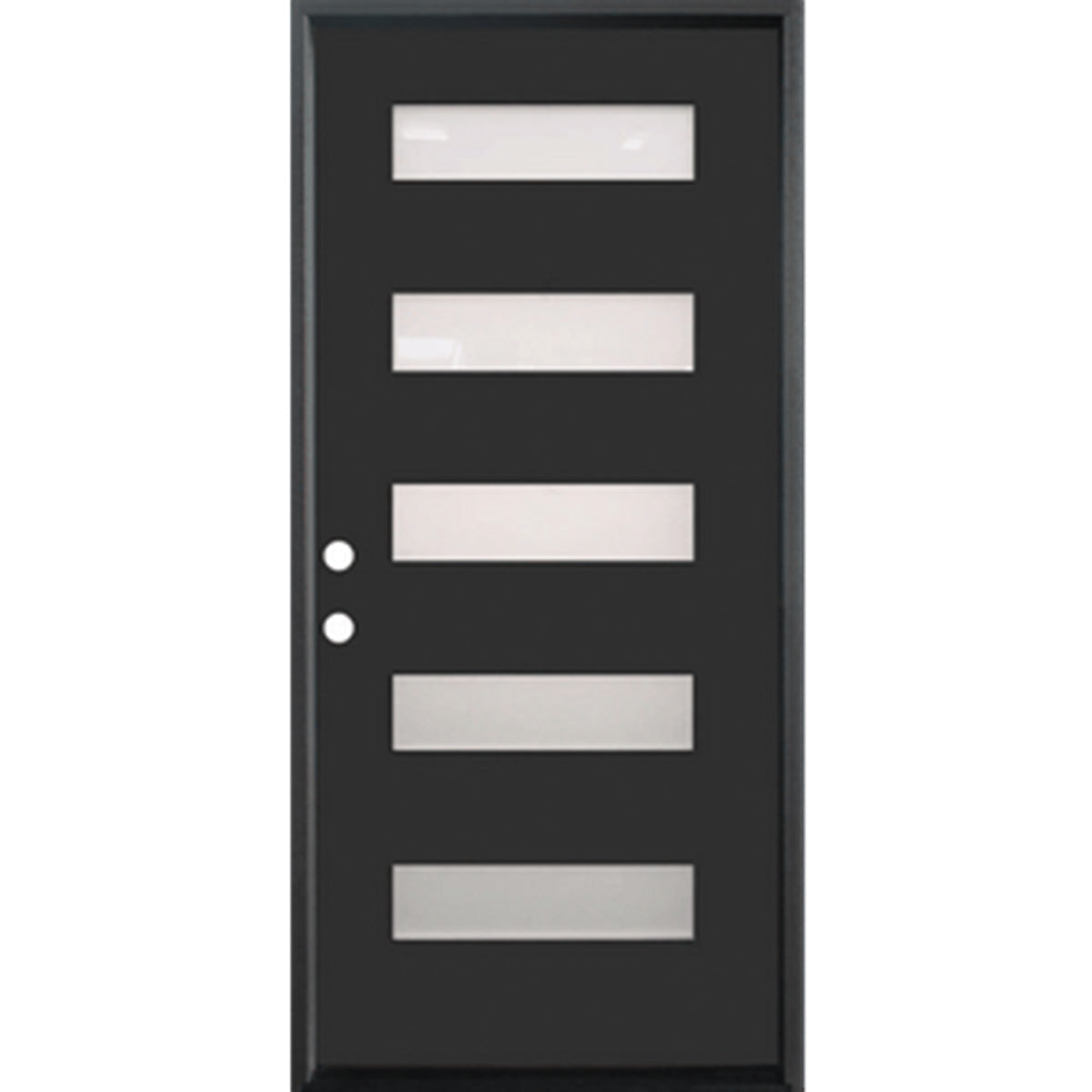 36 in. x 80 in. 5-Lite Shaker Acid Etch Painted Black Prehung Fiberglass Exterior Door with Brickmold - Right-Handed