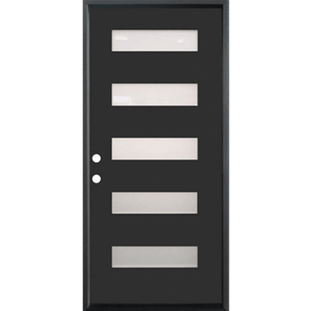 36 in. x 80 in. 5-Lite Shaker Acid Etch Painted Black Prehung Fiberglass Exterior Door with Brickmold - Right-Handed