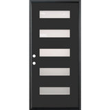 36 in. x 80 in. 5-Lite Shaker Acid Etch Painted Black Prehung Fiberglass Exterior Door with Brickmold - Right-Handed