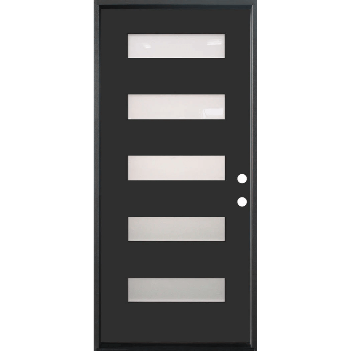 36 in. x 80 in. 5-Lite Shaker Acid Etch Painted Black Prehung Fiberglass Exterior Door with Brickmold - Left-Handed