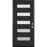 36 in. x 80 in. 5-Lite Shaker Acid Etch Painted Black Prehung Fiberglass Exterior Door with Brickmold - Left-Handed