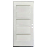 36 in. x 80 in. 5 Panel Fire Rated Unfinished White Prehung Fiberglass Exterior Door with Brickmold - Left-Handed