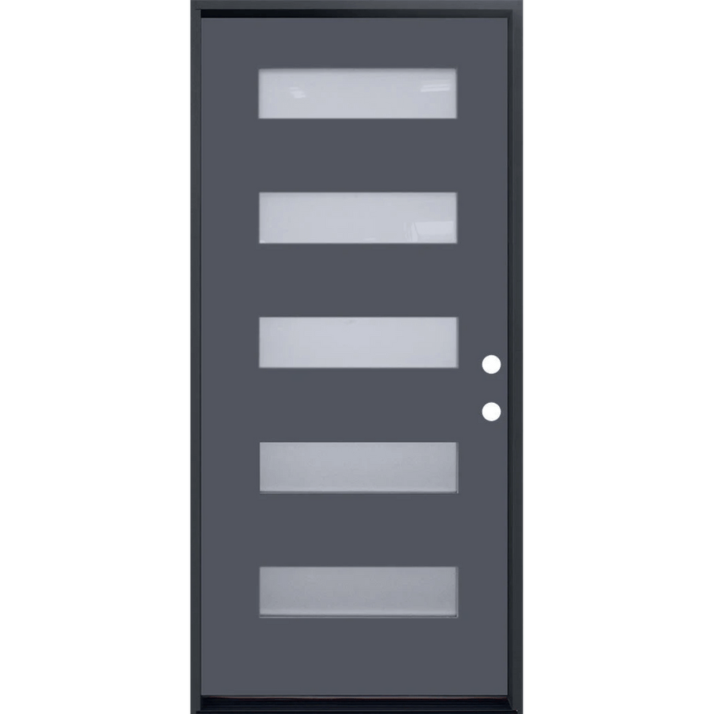 36 in. x 80 in. 6-Lite Shaker Acid Etch Painted Gray Prehung Fiberglass Exterior Door with Brickmold - Left-Handed