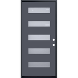 36 in. x 80 in. 6-Lite Shaker Acid Etch Painted Gray Prehung Fiberglass Exterior Door with Brickmold - Left-Handed