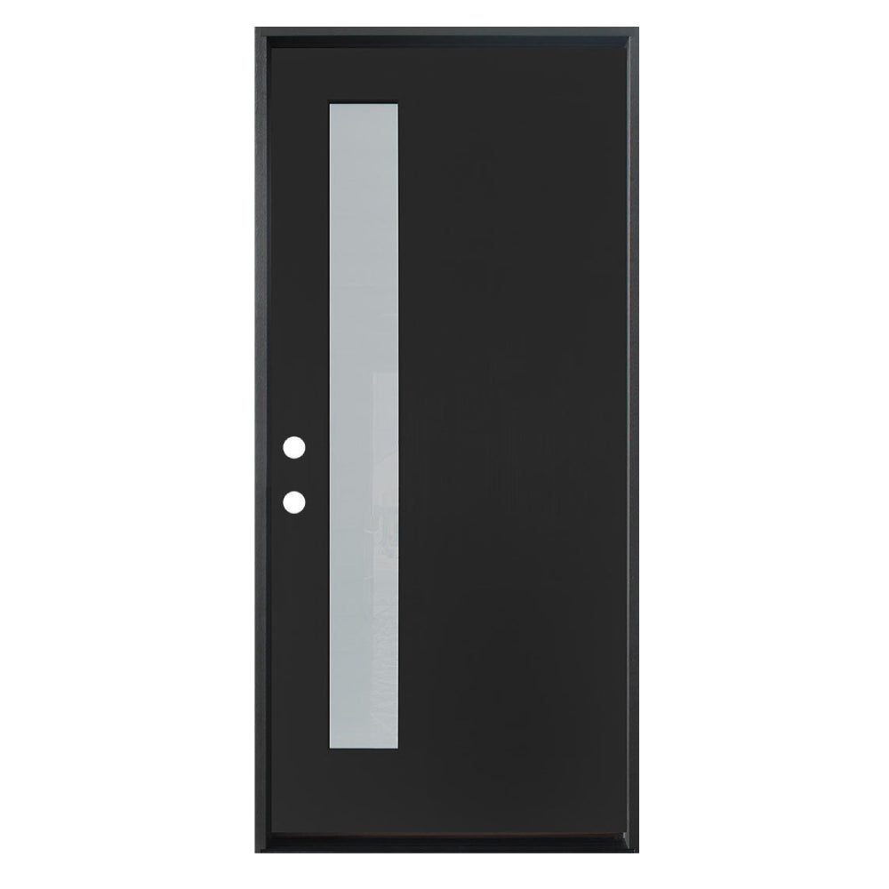 Puerta de fibra de vidrio precolgada simple de 3/0 x 6/8 en color negro con 1 panel