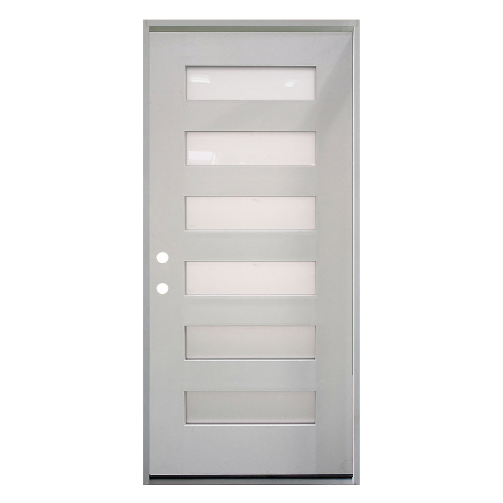 3/0x6/8 Single Prehung Fiberglass Primed Door with 5 Lites