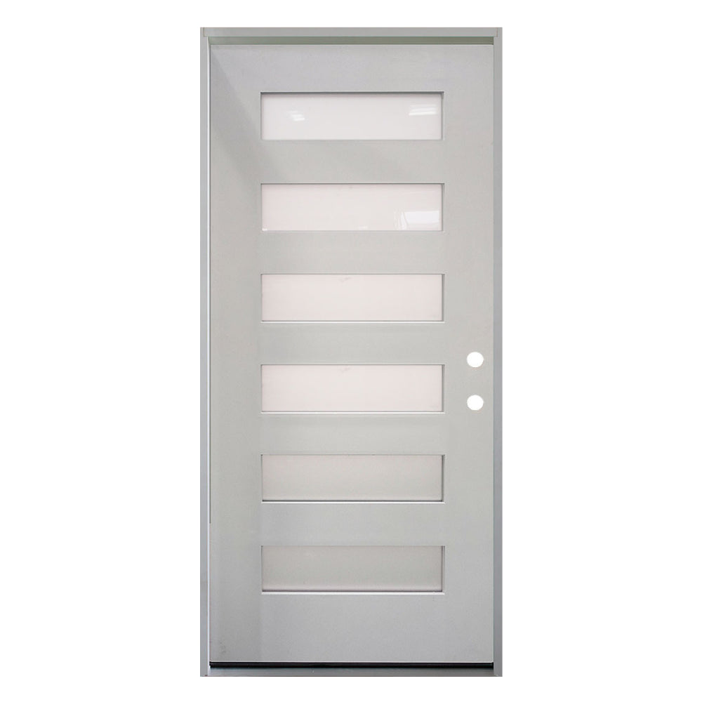 3/0x6/8 Single Prehung Fiberglass Primed Door with 5 Lites