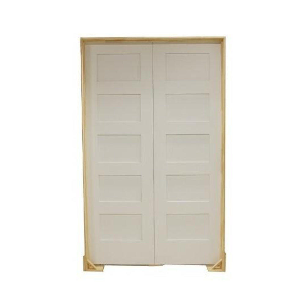 3 ft. x 6 ft. 8 in. Shaker 5-Panel Solid Core Primed MDF Prehung Interior French Door