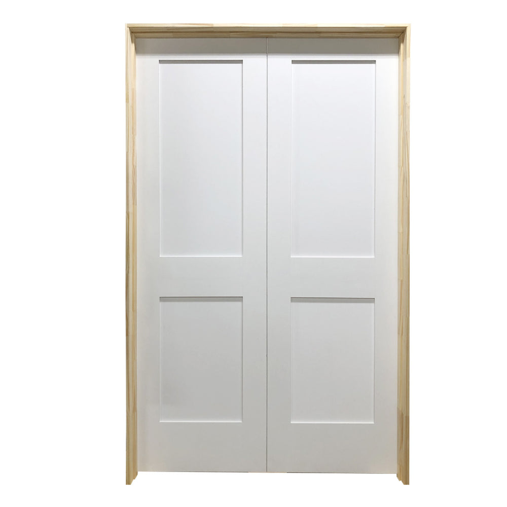 3 ft. x 6 ft. 8 in. White Shaker 2-Panel Solid Core Primed MDF Prehung Interior French Door