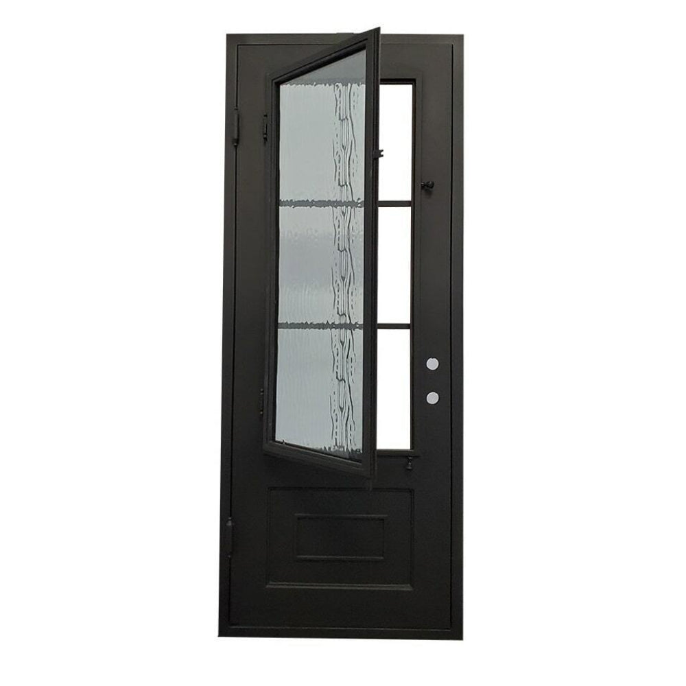 Puerta precolgada de hierro forjado para exterior de 3 pies x 8 pies y 6 paneles