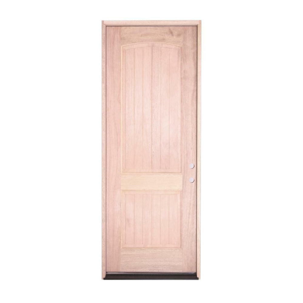 Puerta precolgada de caoba para exterior de 2 paneles Grove de 3 pies x 8 pies