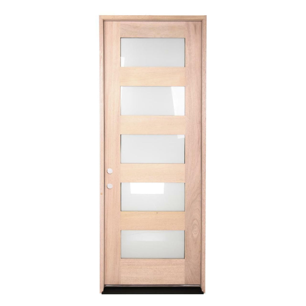 Puerta precolgada exterior de caoba de 3 pies x 8 pies Modern 5 Lite