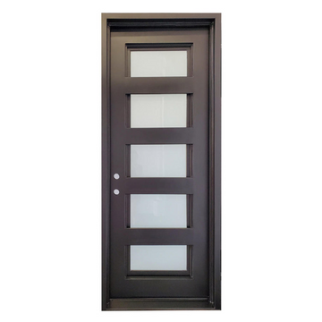 Puerta de hierro forjado exterior simple de 3 pies x 8 pies con 5 paneles