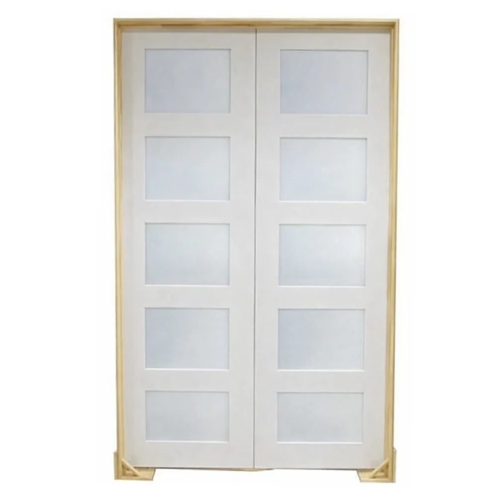 6 ft x 6 ft 8 in Shaker 5 Lite Solid Core Primed MDF Prehung Interior French Door