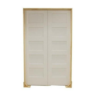 4/0 x 96. in. Shaker 5-Panel Solid Core Primed MDF Prehung Interior French Door